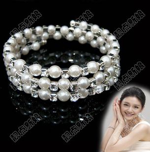 Bracelets de bijoux à la mode, trois rangées de diamants réglables entourés de perles de cristal, pour bracelets de mariée de mariage, 12 pièces