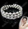 Moda biżuteria Bransoletki Trzy Rzędy Otoczony Regulowany Diament Kryształowa Bransoletka Pearl Do Wedding Bridal Bransoletki 12 sztuk