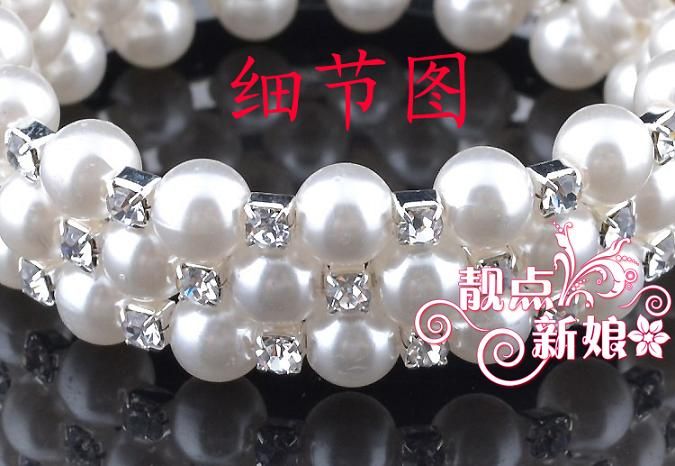 Mode Smycken Armband Tre rader av omgivet justerbart diamantkristall Pearl Armband för bröllop Bridal Armband 12st