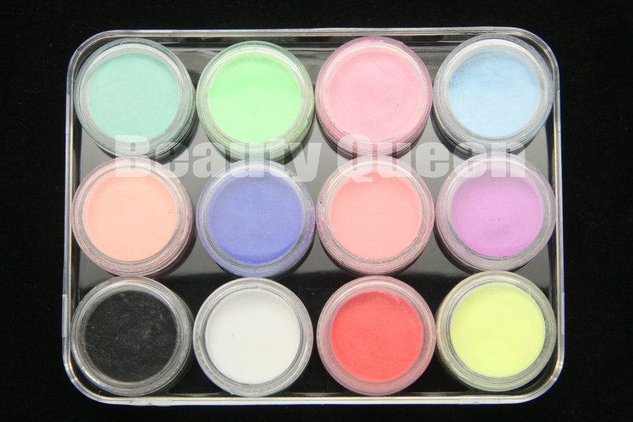 12 Mix Color Акриловые Powder Builder Dust 3D Nail Art Маникюр Типсы Освобожденный КОРАБЛЬ * Высокое качество