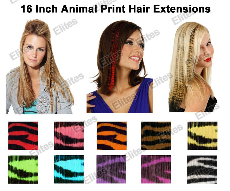 16 "Extension de Cheveux de Plumes Synthétiques d'Impression Animale Extensions de Zèbre de Guépard de Léopard MOQ 100pcs