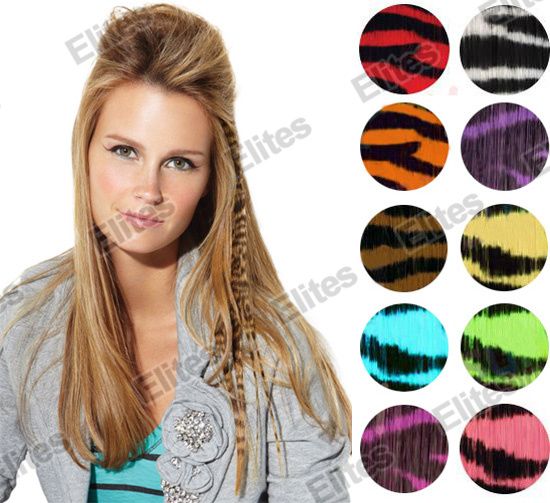 Drottning 16 "Animal Print Synthic Feather Hair Extension Leopard Cheetah Zebra Feathers Extensions Ape001