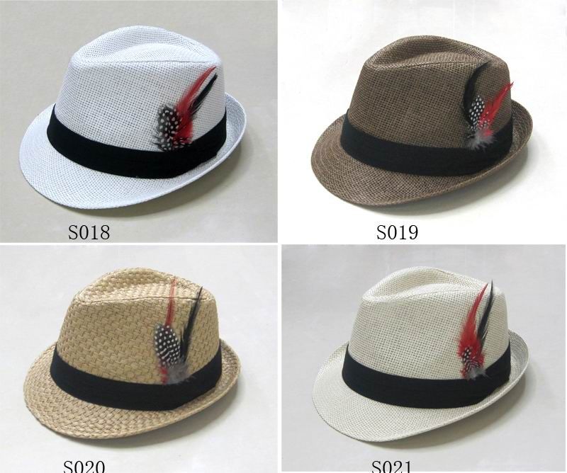 Straw Fedoras Şapka Tüy Cap Yaz Hat Unisex Beyaz Kahve Siyah Haki Mor Mix Style ile Caps