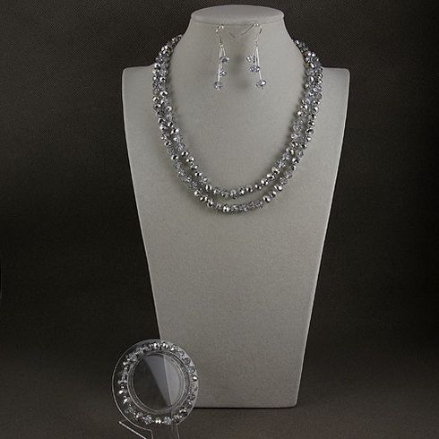 Longo colar de cristal 40 inch 6x8mm cinza colar de cristal 8 inch pulseira de prata brinco frete grátis