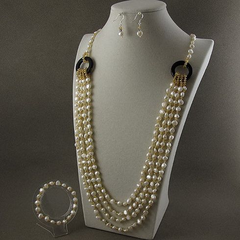 collana di perle 5rows 5-6mm crystalwhite Collana di perle d'acqua dolce genuina BCE trasporto libero A2181