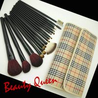 Wholesale HOT SALE Pro Cosmetic Makeup Brushes Set Goat HAIR Leather Pouch Checkboard Pattern Bag NEW