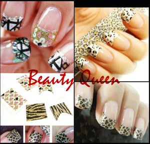 Hot Sale * Mixed Korea Fashion Design 3D Nail Art French Decals Sticker Glitter Nail Decal Tips Leopard Flower Lace Tie Decoration NEWEST