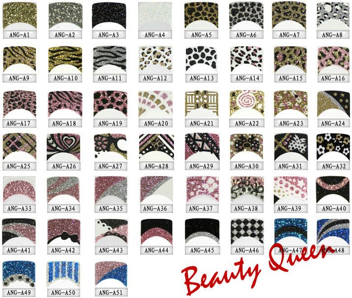 Hot Sale * Mixed Korea Modedesign 3D Nail Art Französisch-Abziehbild-Aufkleber Funkeln-Nagel-Aufkleber Tipps Leopard-Blumen-Spitze-Riegel-Dekoration NEUESTE