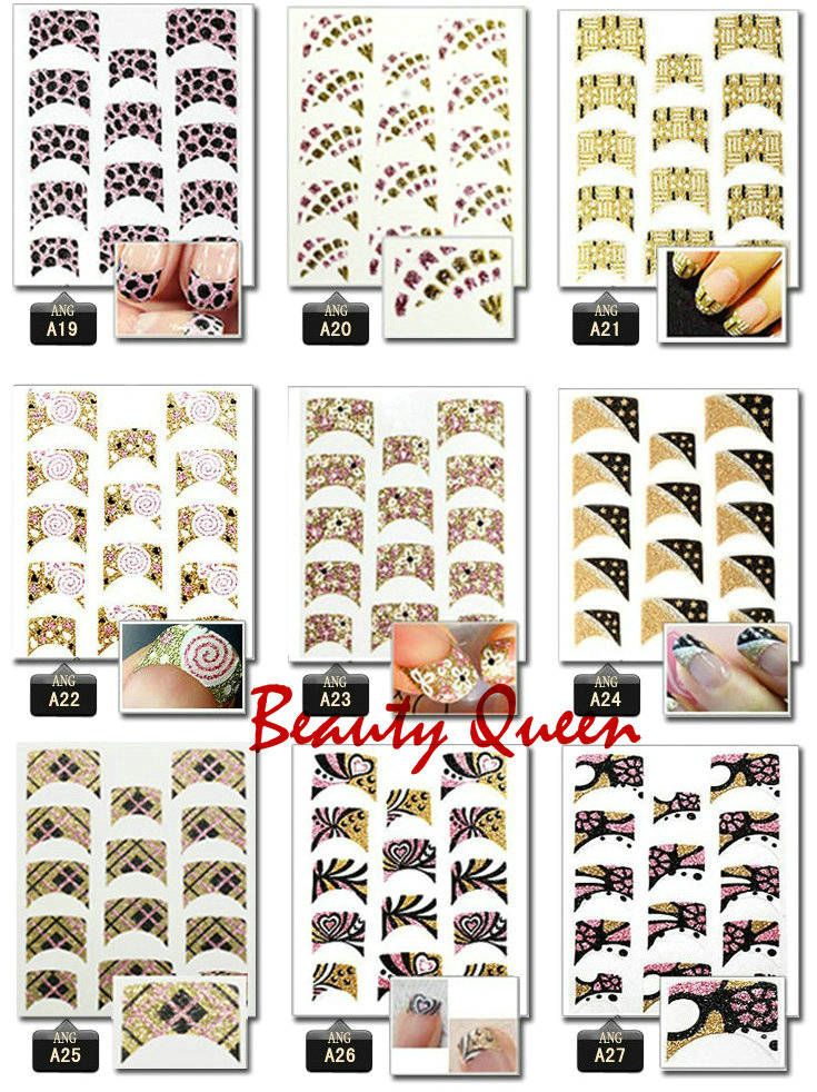 Gemischt Korea Mode Design 3D Nail art Französisch Aufkleber Aufkleber Glitter Nagel Aufkleber Tipps Leopard Blume Spitze Krawatte Dekoration8969773