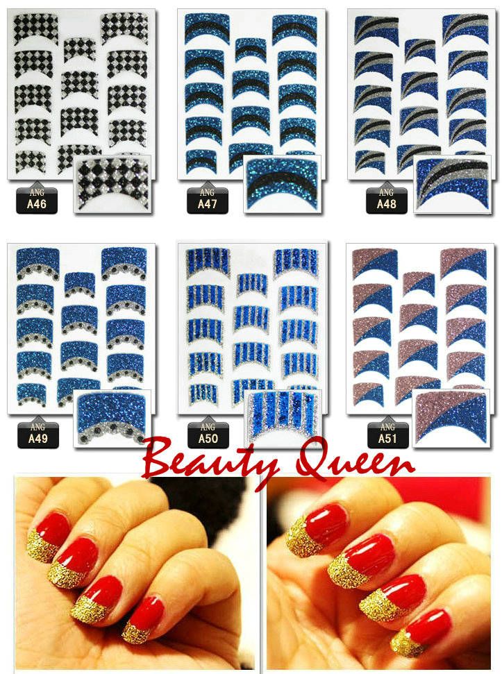 Autocollants pour ongles français, Design de mode coréen mixte 3D, décalcomanies à paillettes, pointes de décalcomanies, fleur léopard, cravate en dentelle, décoration 8969773