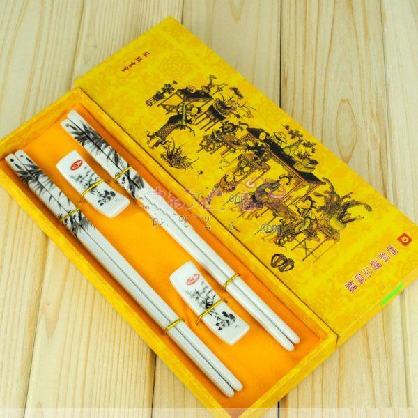 Ceramics Craft Chopsticks Chinese Style Printing Gift Chopstick With Packing Box /Free