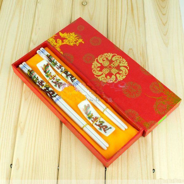 Lucky Ceramic Craft Chopstick Chinese Printing Gift Chopsticks med förpackning Box / Free