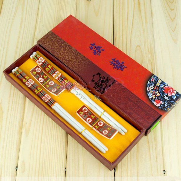 Lucky Ceramic Craft Chopstick Chinese Printing Gift Chopsticks With Packing Box /Free