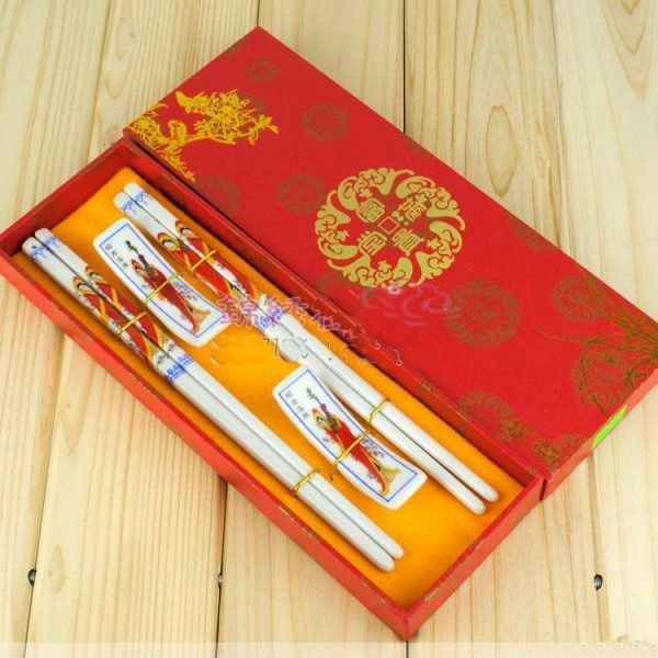 Lucky Ceramic Craft Chopstick Chinese Printing Gift Chopsticks With Packing Box /Free