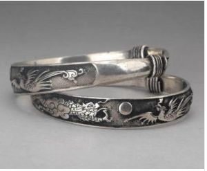 Venda por atacado barato / raro tibete prata esculpida dragão homens / mulheres pulseira pulseira