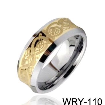 Anel de tungstênio banhado a ouro 18k anel de tungstênio celta côncavo impressionante, anéis de ouro