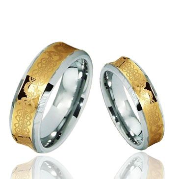 Anillos de tungsteno para parejas chapados en oro de 18 K, anillos de joyería de moda de estilo celta cóncavo de alto pulido