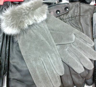 Fur ball Leather Gloves Fur fridged Leather skin gloves LEATHER GLOVES Womens #1646