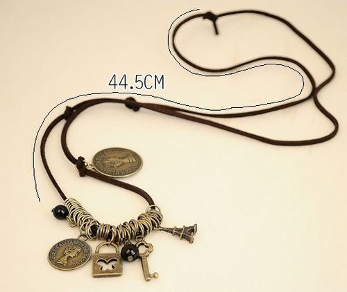 Hotting Vintage Lederband lange Halsketten Schönheit Porträt Pyramide Schlüssel Anhänger Pullover Kette 10er