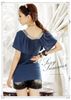 Yeni Bayan Moda Bump Renk V Yaka Örme Pamuk T-shirt Blue Tops