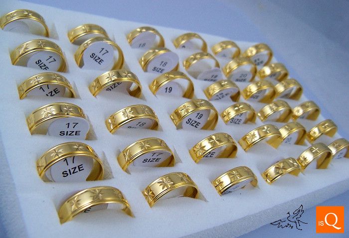 6mm 18K GP vergoldete Ring Gravierte Blumen hohe Politur Komfort Fit Edelstahl Ringe