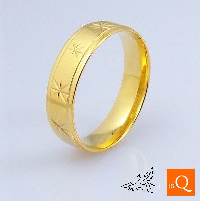6mm 18K GP Gold Plated Ring Engraved Flowers High Polishing Comfort Fit Stainless Steel Rings