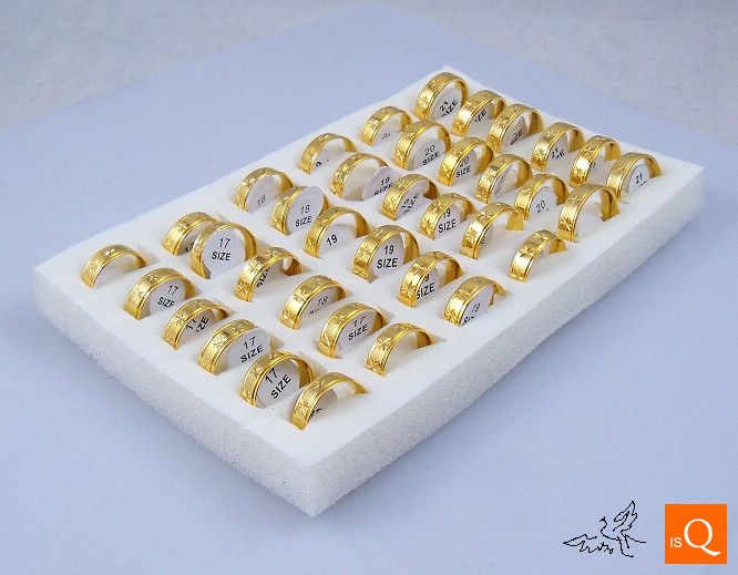 6mm 18k gp banhado a ouro anel gravado flores alto polimento conforto ajuste anéis de aço inoxidável