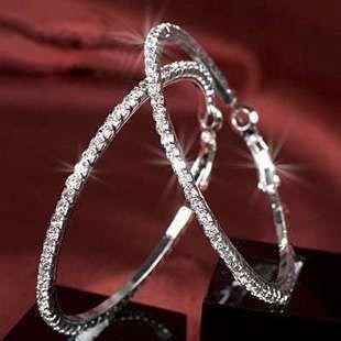 Fashion Jewellery 55MM Big Crystal Earring Hoop Circle Silver Plated Earrings