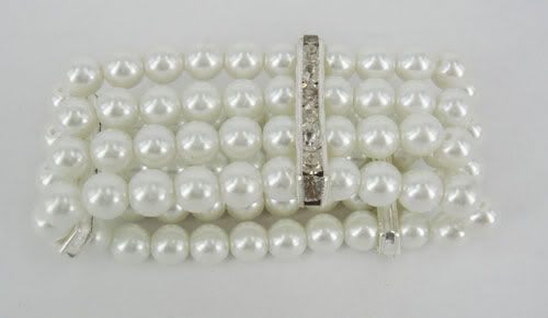 Commercio all'ingrosso - braccialetto da sposa di perle quattro file cristallo BIANCO CRISTALLO perlato 