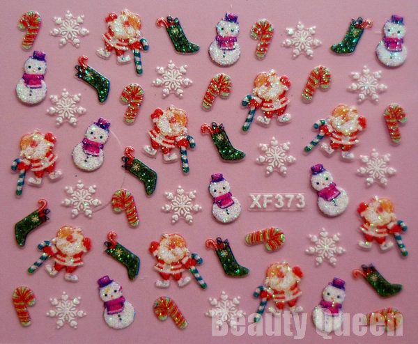 Il più nuovo !!! 24 Nail Style Design di Natale 3D di arte della decalcomania di punta Decoration fissato punte * EMS LIBERO *