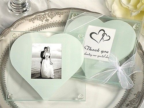 DHL Livraison gratuite! / sous-verres de photo en verre avec une conception de coeur blanc, faveurs de mariage, sous-verres de verre / Set