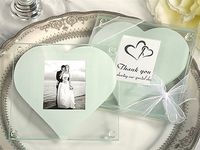 DHL Free Shipping! 30pcs/lot,Glass Photo Coasters with One white heart design,wedding favors, glass coasters (2pcs/ Set)