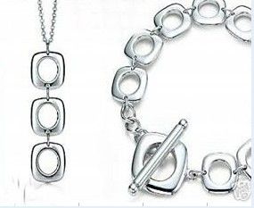 Venda por atacado - varejo menor preço de presente de Natal 925 prata frete grátis colar + pulseira set S225