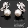 Grossist-mode smycken 5PR x vit pärla kristall fjäril silver pläterad stud örhänge