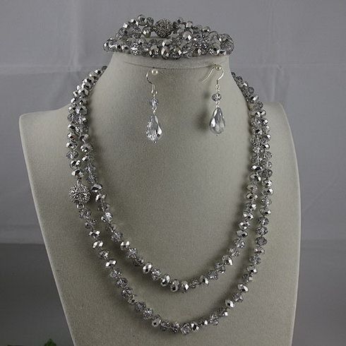 Потрясающе!серый Кристалл комплект ювелирных изделий 6x8mm серый Кристалл ожерелье браслет серьги бесплатная доставка A2335