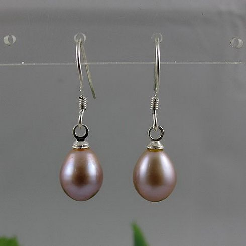 Encanto! Perla pendiente 7-8mm blanco rosa gris púrpura perla genuina de agua dulce 925 plata esterlina
