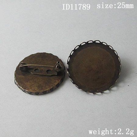 Beadsnice mässing brosch med 25 mm rund cabochon inställning brosch bas för smycken gör ID 11789