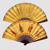 Liten stor kinesisk bambu silke tyg vikning handhållna fans för män dekorativa bröllop favoriserar fan grossist 10st / mycket