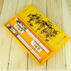 Lucky Ceramic Craft Chopstick Chinese Printing Gift Chopsticks med förpackning Box 2Pair / Lot Free