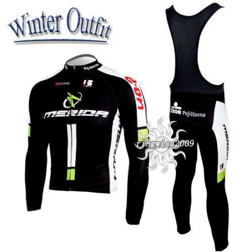 Vinter Fleece Thermal Cykling Long Jersey + Bib byxor 2011 Merida Black-Pick Storlek: XS-4XL M022