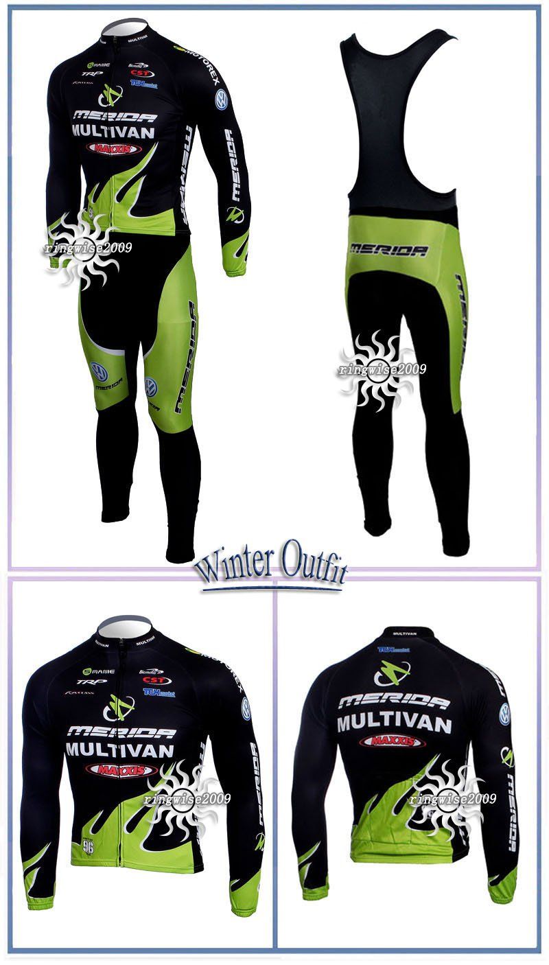 Vinter Fleece Thermal Cykling Long Jersey + Bib byxor 2011 Merida Green-Pick Storlek: XS-4XL M69