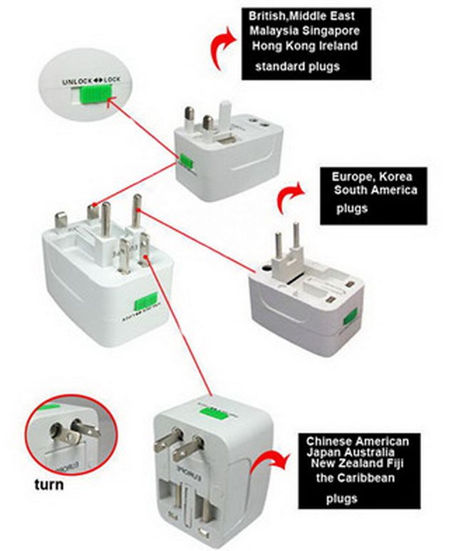 Multi Travel Adaptor/ Adapter Plug 4 in 1 Universal Worldwide Use Plugs