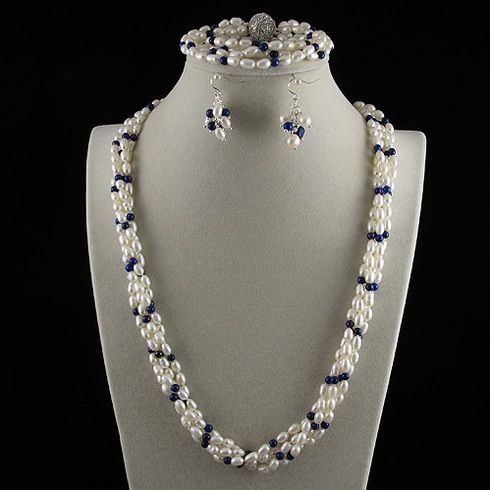 Joyería de la perla 4row set AA4-5MM perla blanca de agua dulce lapis Rhinestone broche Envío gratis A2457