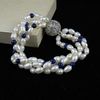 4ROW PEARL Smycken Set AA4-5MM Vit Freshwater Pearl Lapis Rhinestone Clasp Gratis Frakt A2457