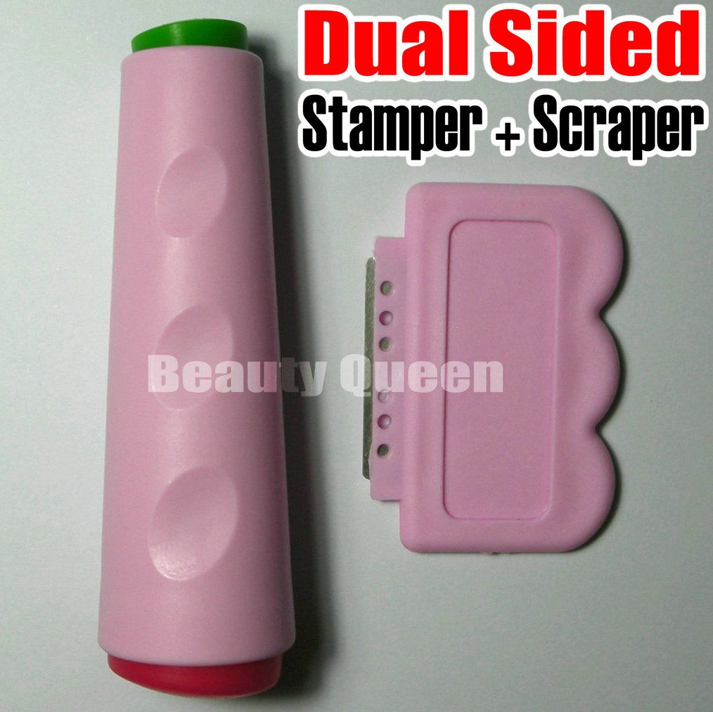 Estampador de sellos de doble cara para decoración de uñas + herramienta de estampado raspador para imprimir placa de imagen DIY