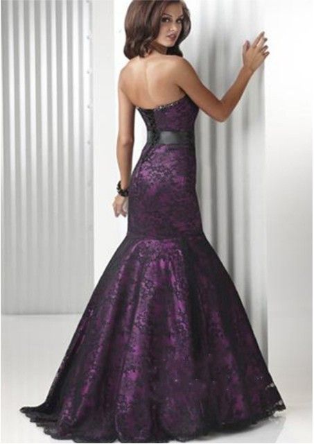Charming Purple Mermaid Wedding Dresses 2014 Strapless Ribbon Sash