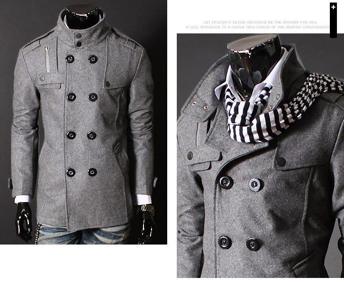 Neue Mode Herren Luxus Stil Slim Casual Double-Button Jacke Mantel Mantel Mann Oberbekleidung Schwarz Grau Größe M-4XL Y002