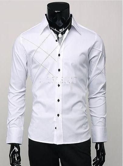 Tamaño M-3XL MENS Casual Slim Fit Elegante manga larga Argyle Vestido de Argyle camisas F56 