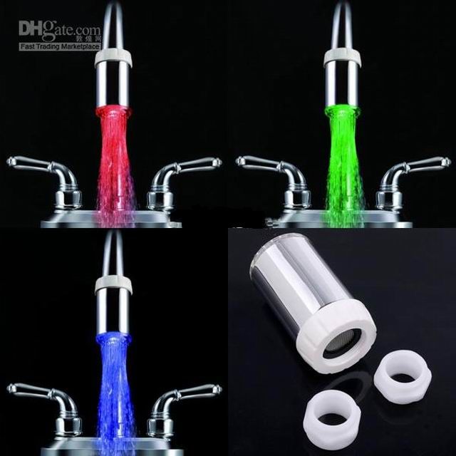 Led Water Tap Lamp Light Bathroom Kitchen Temp Sensitive Water Faucet