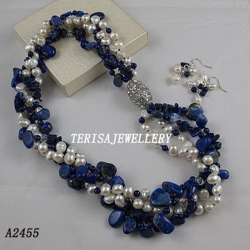 3Rows-5Rose collana di perle orecchino gioielli set 7-8mm perla di cristallo strass magnete chiusura A2465b